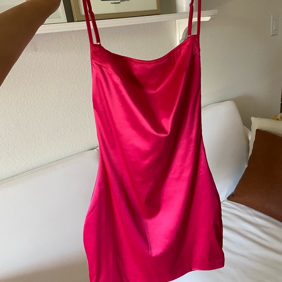 Oh Polly Dresses & Skirts - Oh Polly Strappy Satin Mini Dress in Hot Pink!
